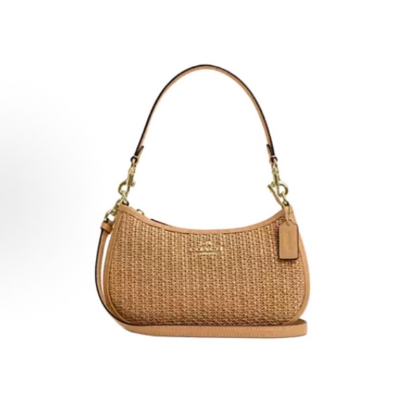 Coach Handbags - NWT Coach Teri 2way Shoulder Bag Crossbody Straw/Leather Latte CR350